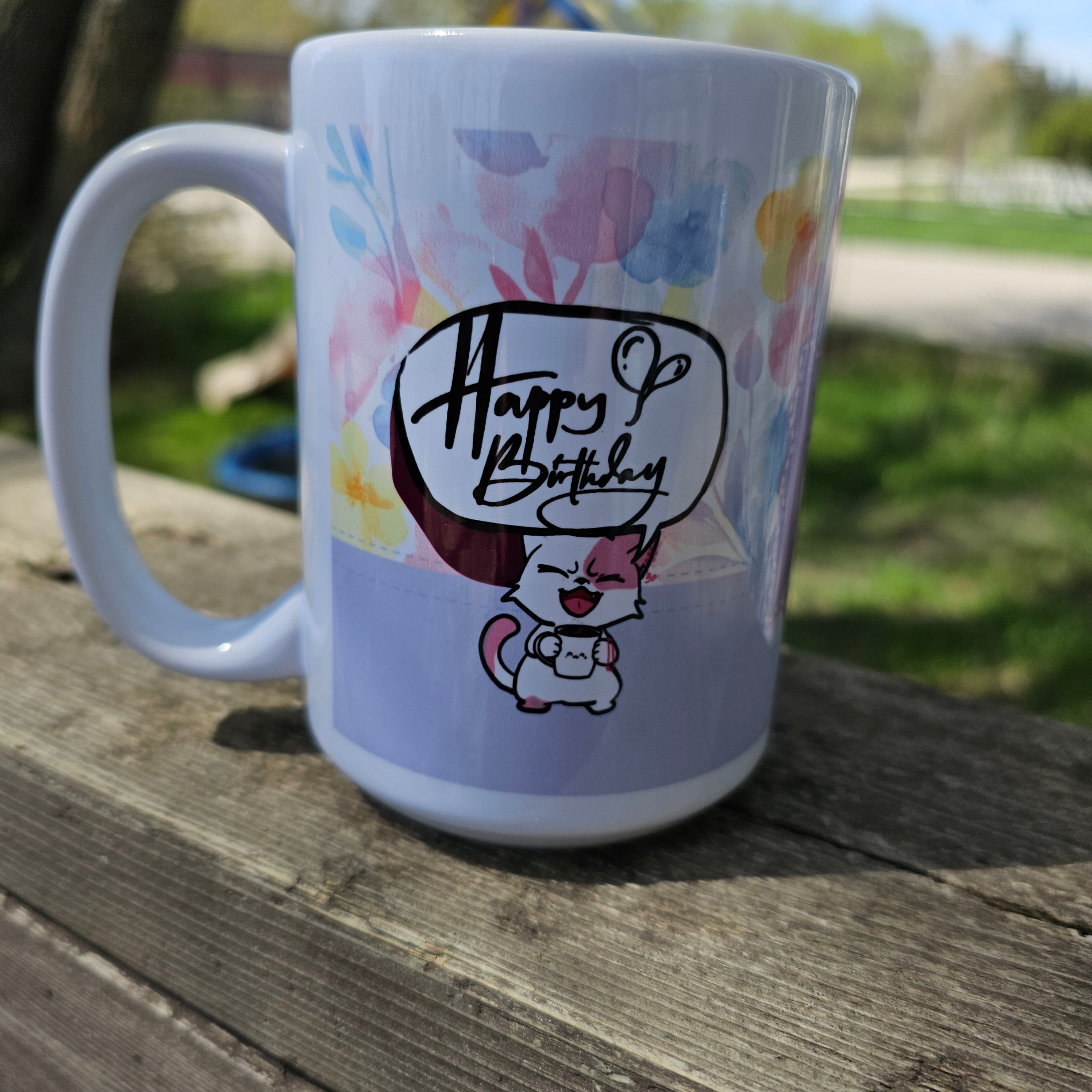 15oz Happy Birthday Mug Coffee Cat(customization available)