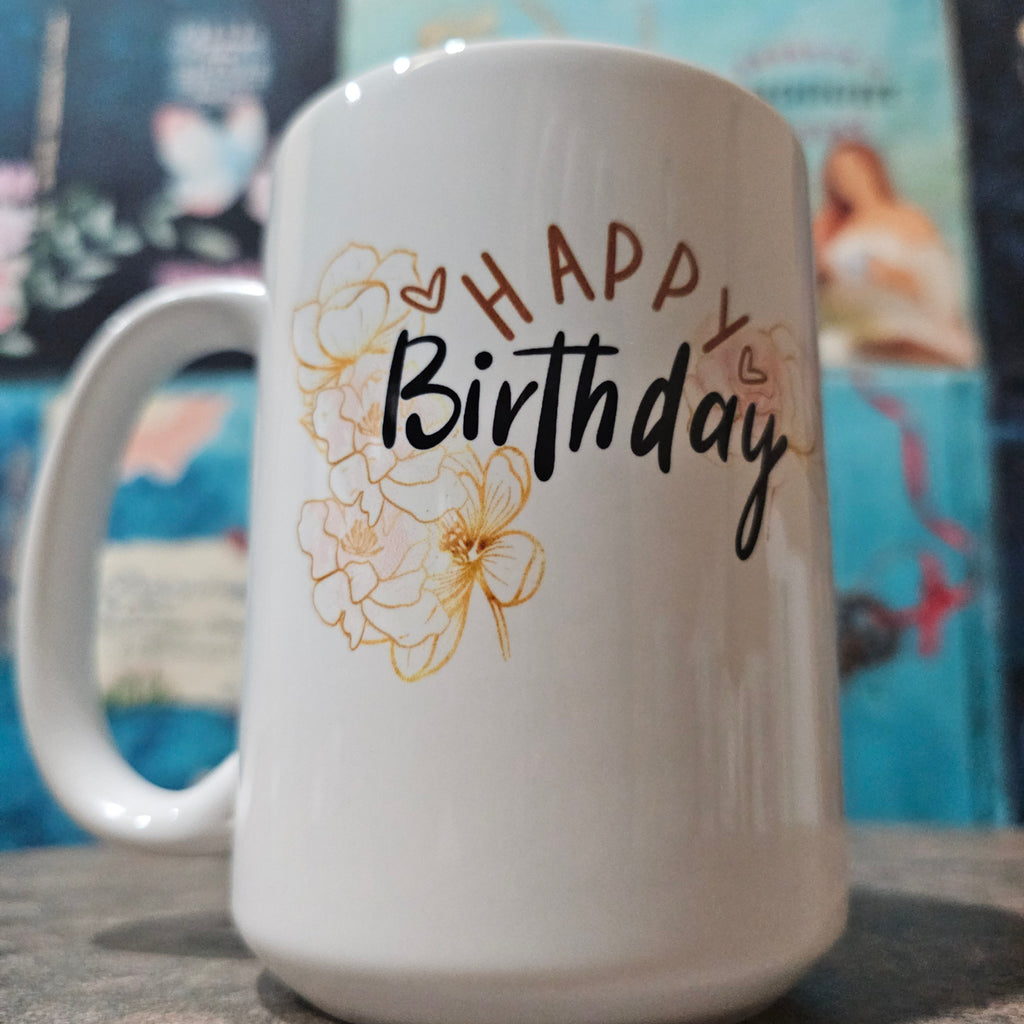 15 Happy Birthday Mug Gold floral(Customization available)