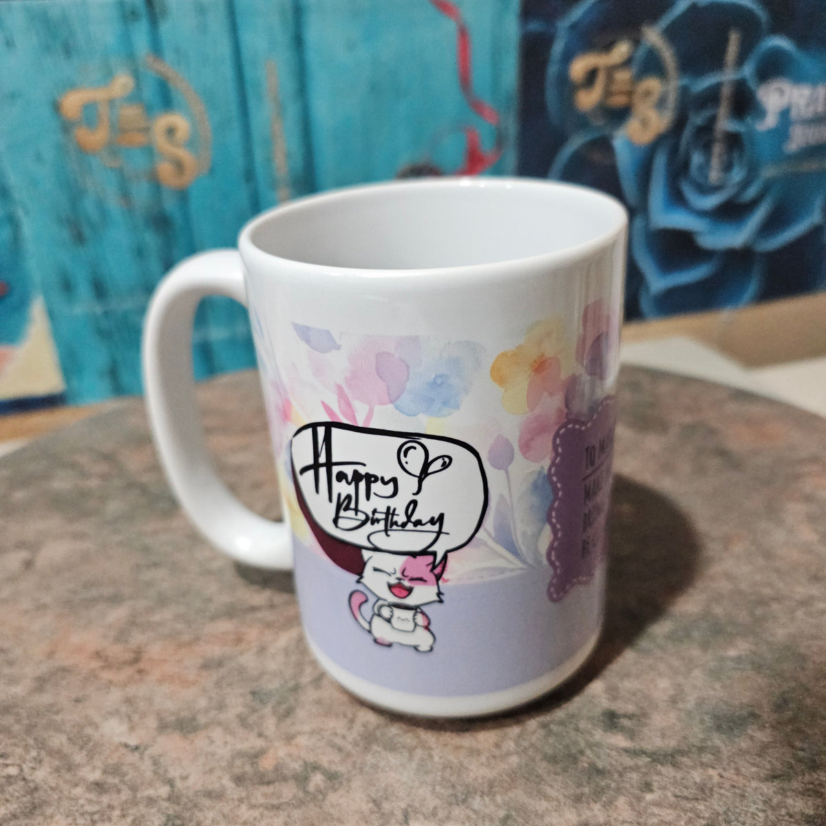 15oz Happy Birthday Mug Coffee Cat(customization available)