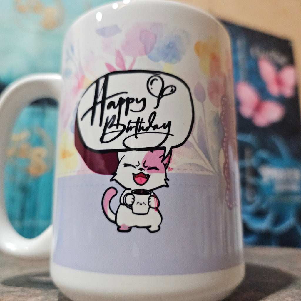 15oz Happy Birthday Mug Coffee Cat(customization available)