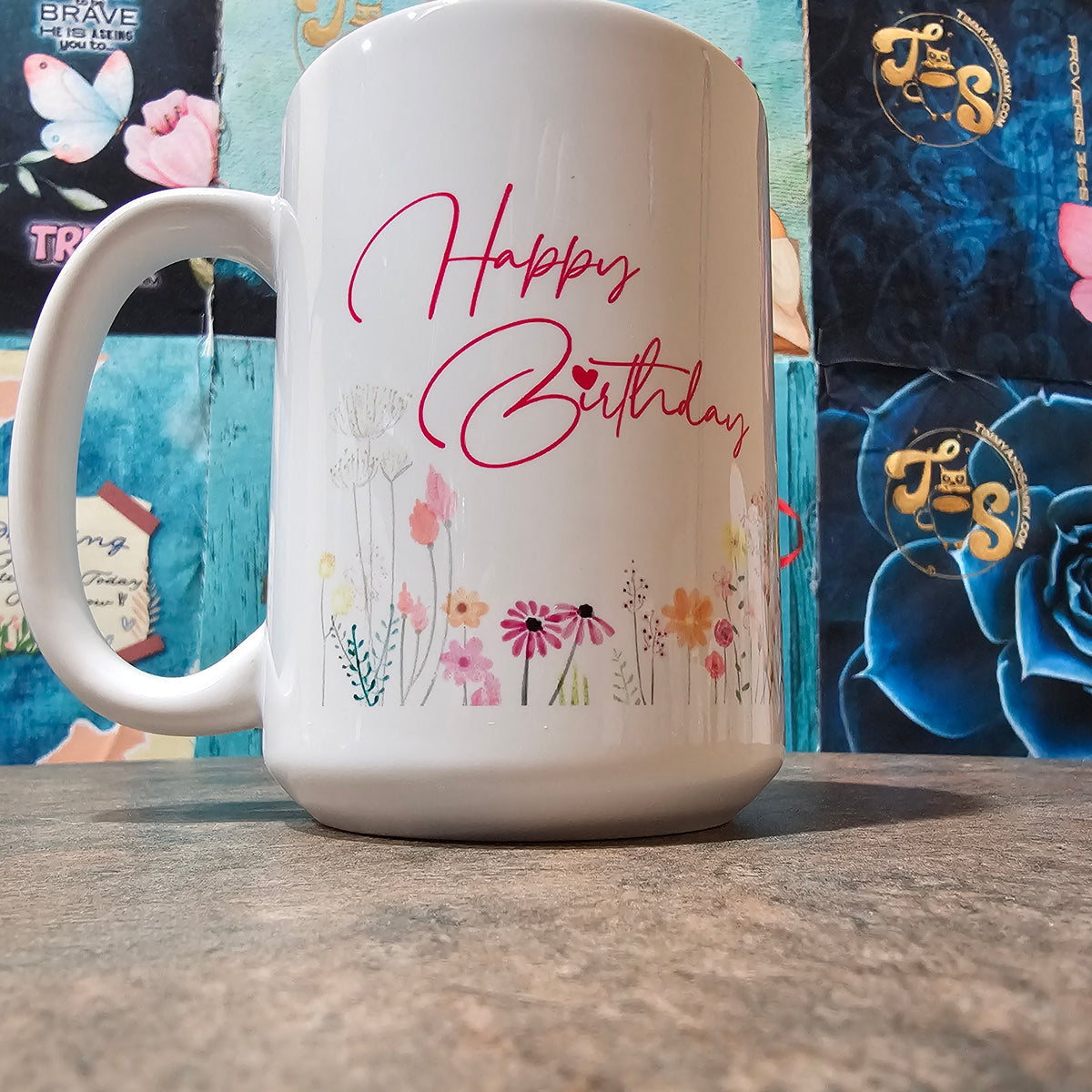 15 Happy Birthday Mug Floral(customization available)