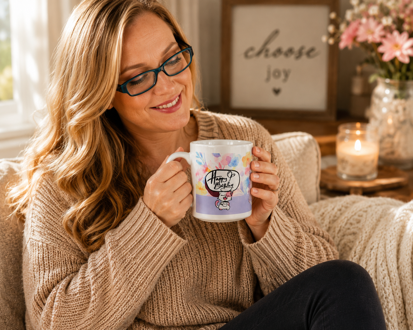 15oz Happy Birthday Mug Coffee Cat(customization available)