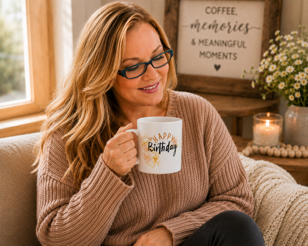 15 Happy Birthday Mug Gold floral(Customization available)