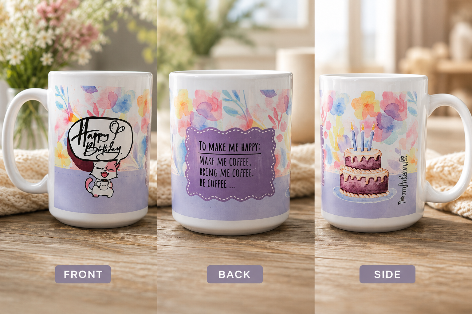 15oz Happy Birthday Mug Coffee Cat(customization available)