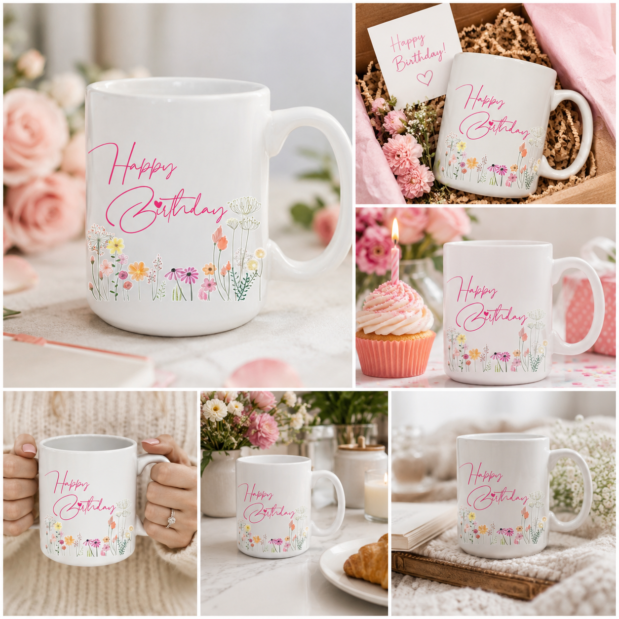 15 Happy Birthday Mug Floral(customization available)