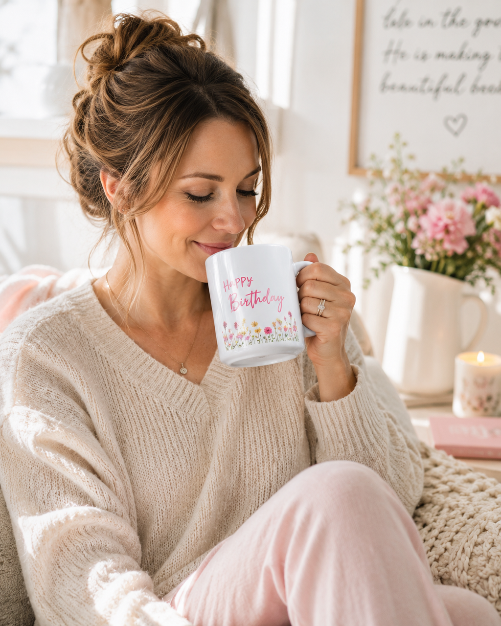 15 Happy Birthday Mug Floral(customization available)