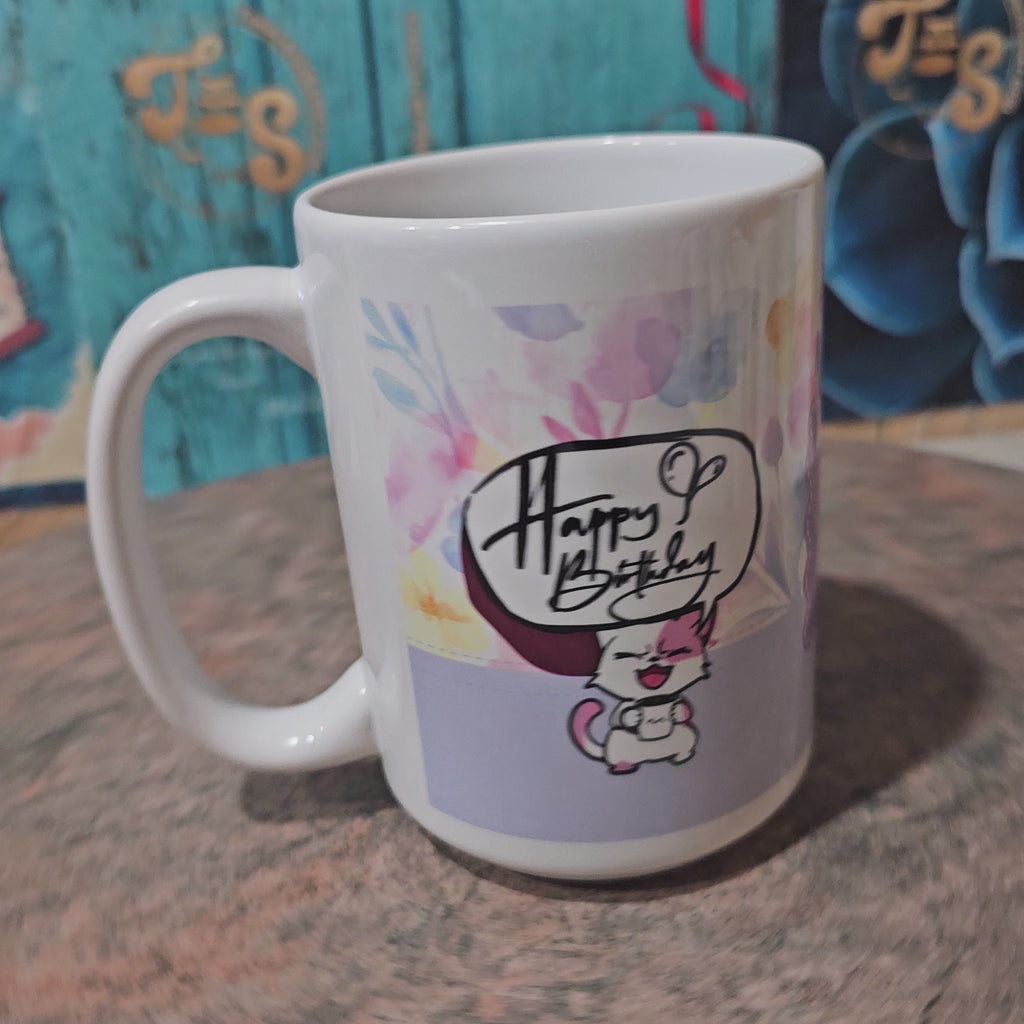 15oz Happy Birthday Mug Coffee Cat(customization available)