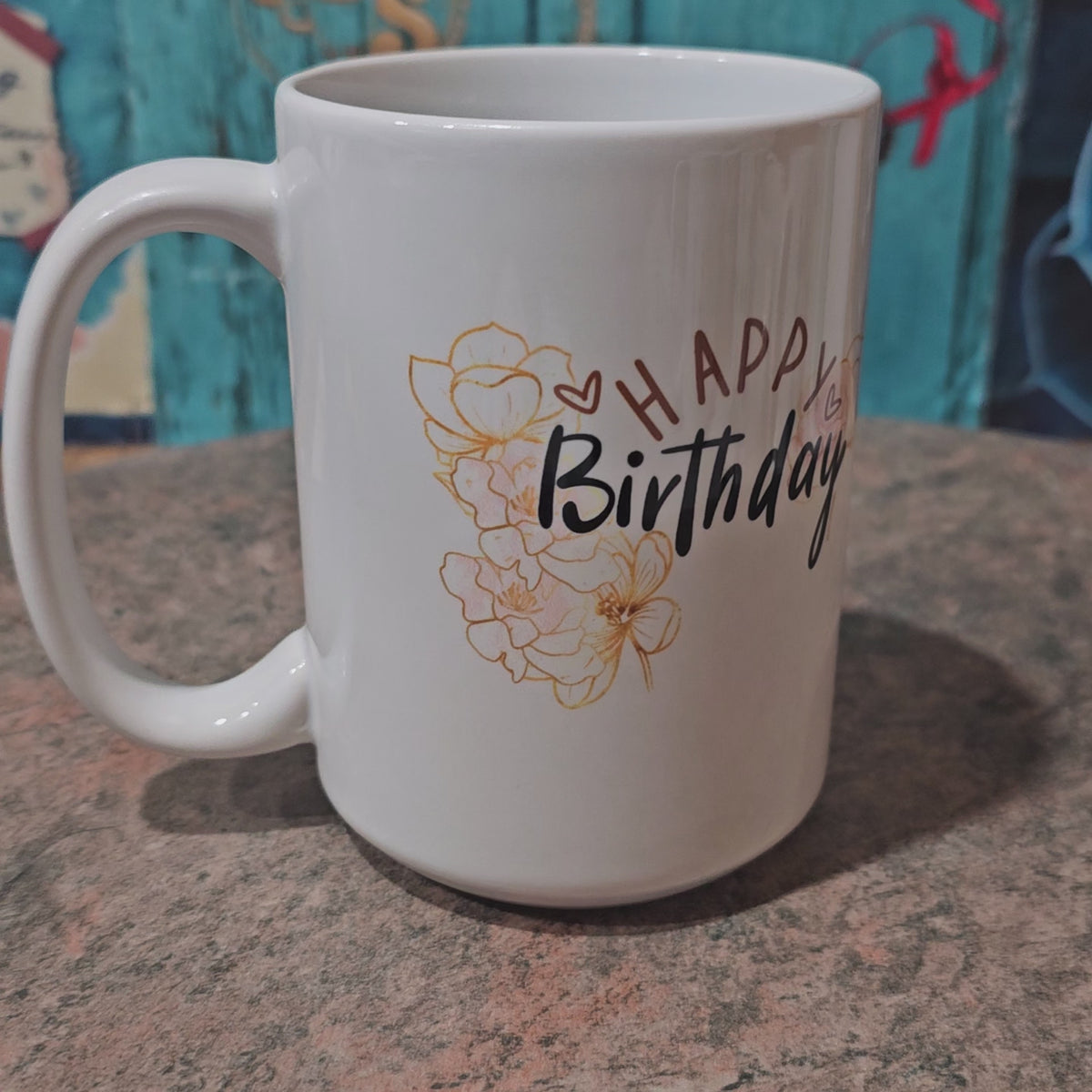 15 Happy Birthday Mug Gold floral(Customization available)